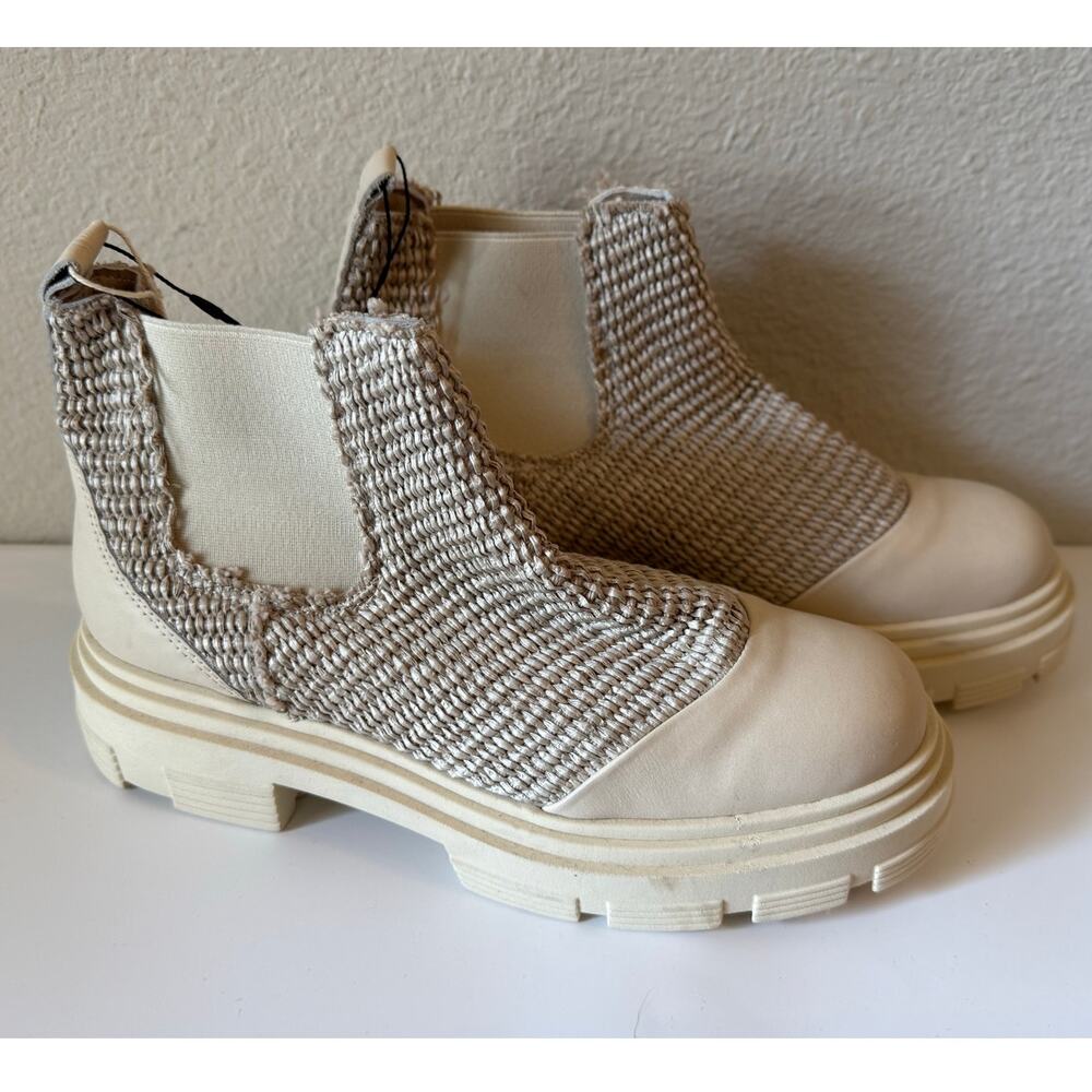 NWT Baldinini Raffia & Nappa Leather Ankle Chelsea Boots Beige Women's 40/US 9.5